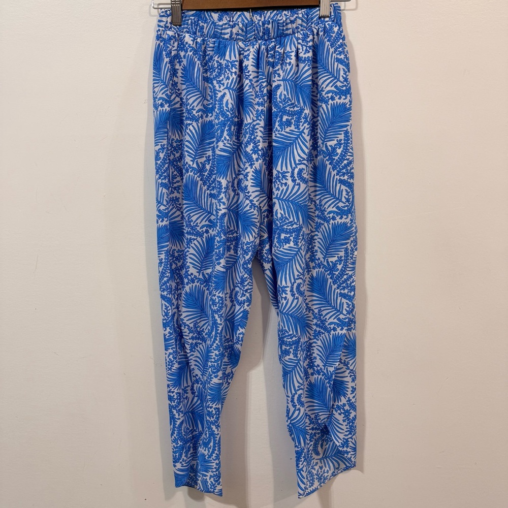 Show Me Your Mumu Tropical White Blue Leaf Pattern Summer Pants Size S